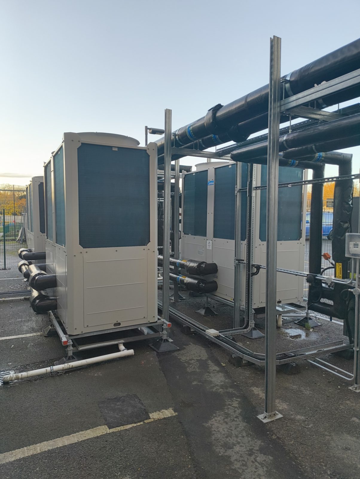 Air source heat pumps in the external compound
